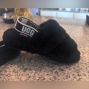 UGG Black Fluffy Slippers
